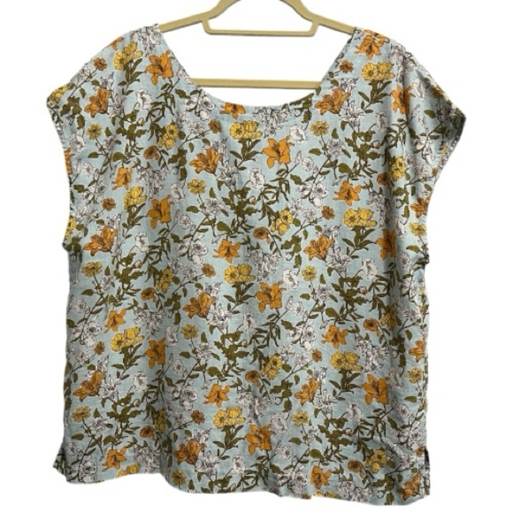 Cynthia Rowley Linen Blend Sleeveless Floral Print Women's Top Button Back XL